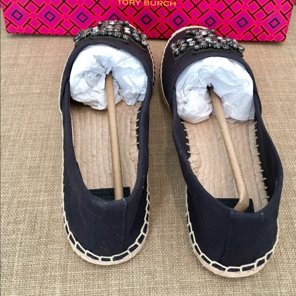 Tory Burch Ines Embellished Logo Flat Casual Canvas Espadrille, Sz 8 - Picture 10 of 13